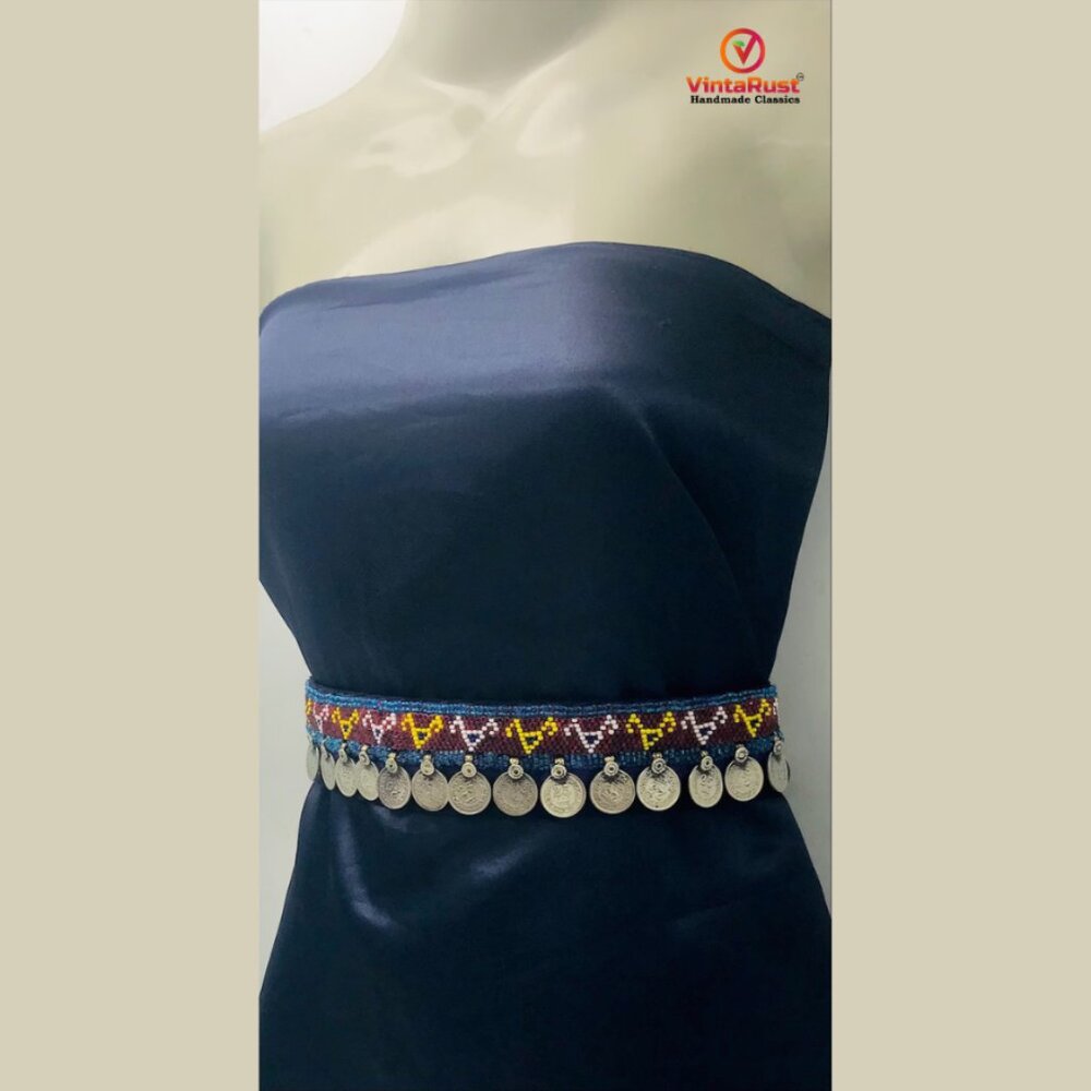Vintage Tribal Belly Dance Belt: Multicolor Beaded Coin Belt - Picture 3 of 11